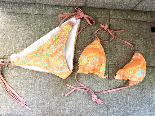 Sequin string bikini set peach - bikini,