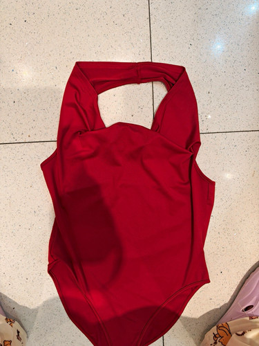 Women red halter one piece - red,