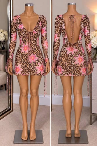 Pink leopard print ruffle - &,
