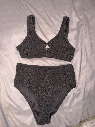Black textured high waisted - black,
