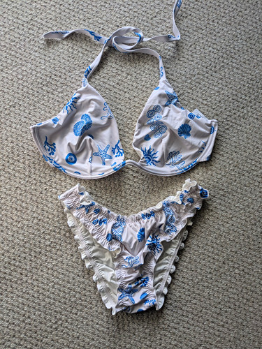 Blue and white frilly bikini - and,