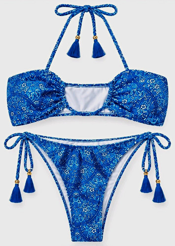 Blue paisley bandeau halter - paisley,