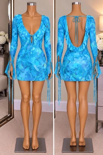 Blue watercolour print ruffle - blue,